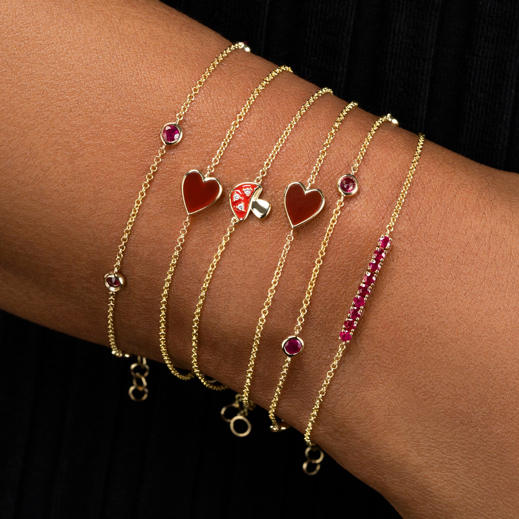 14k Solid Gold Red Heart Bracelet