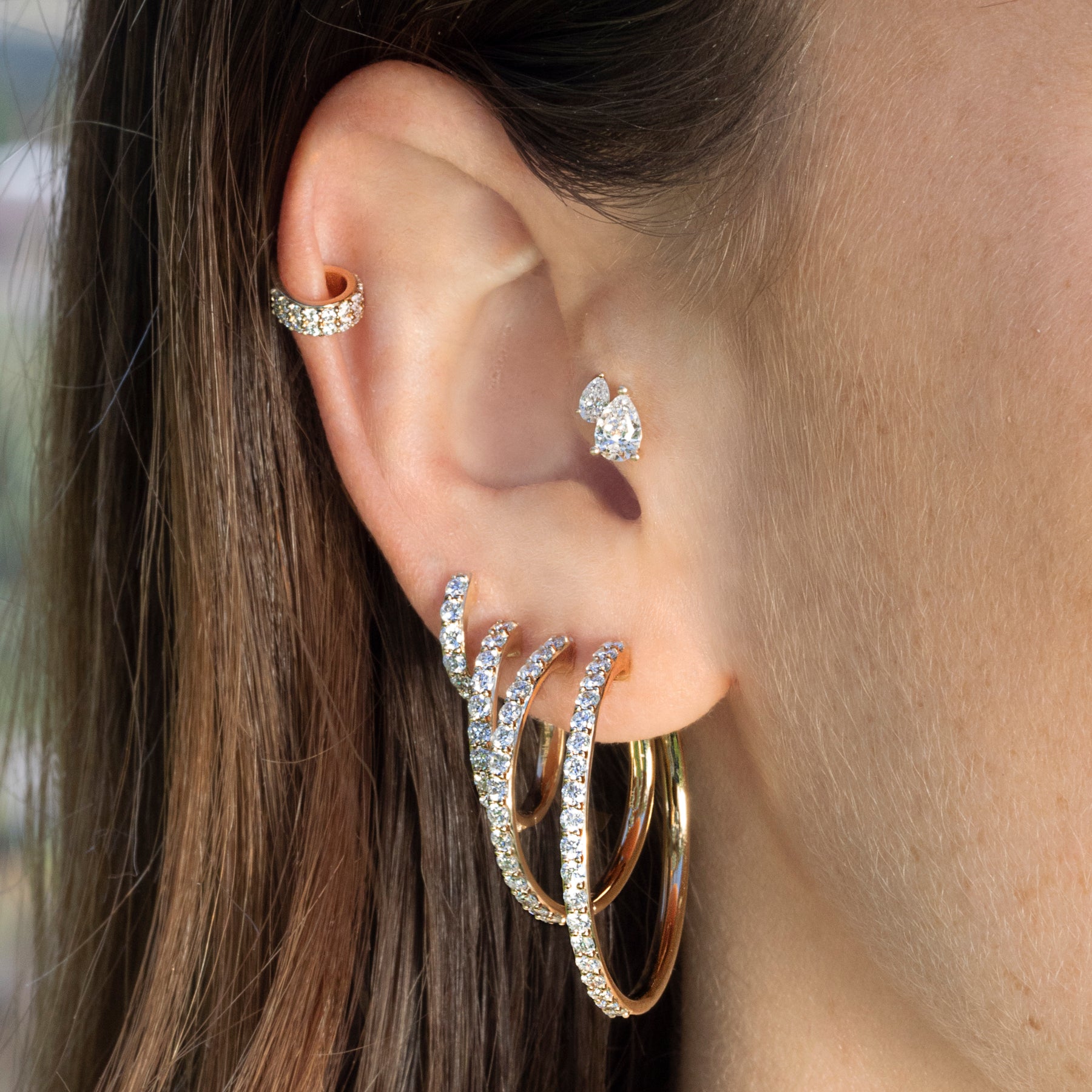 Top Of Ear Cuff White Diamond 14k Yellow Gold